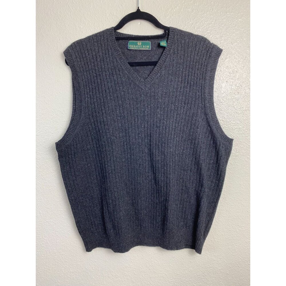Vintage Embassy Row Mens Sleeveless cashmere Sweater Vest Gray Size Large ribbed